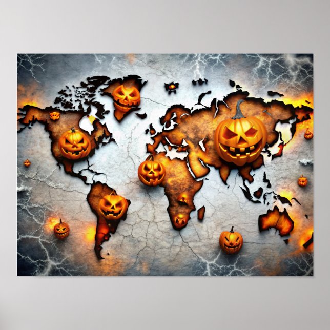 Póster Muro de calabaza de Halloween Poster de Mapa Mundi (Frente)