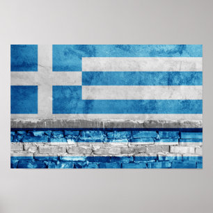 Póster Muro de la bandera de Grecia
