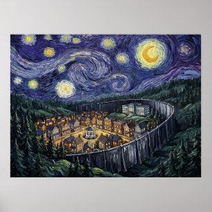 Póster Muro de la ciudad nocturna estrellada de Wayward P