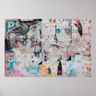 Póster Muro de ladrillo agudo expuesto con un puesto en l