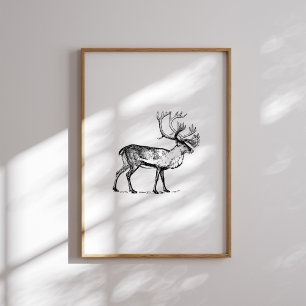 Póster Muro de los Navidades de renos blancos y negros vi