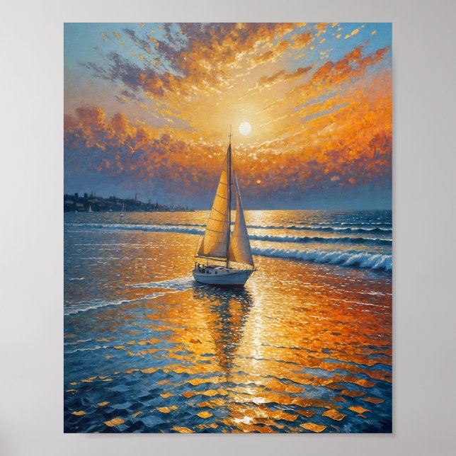 Póster Muro de pintura de aceite de barco de vela con rad (Frente)