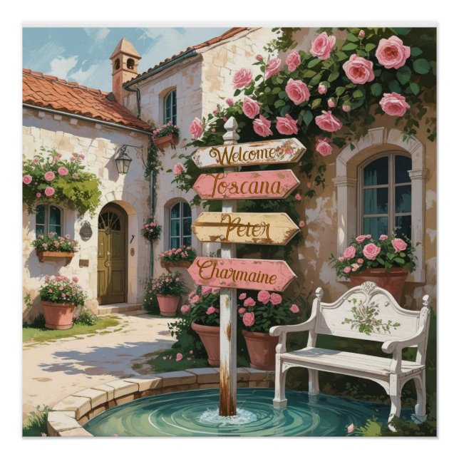 Póster Muro de señalización toscano rústico - Personaliza (Anverso)
