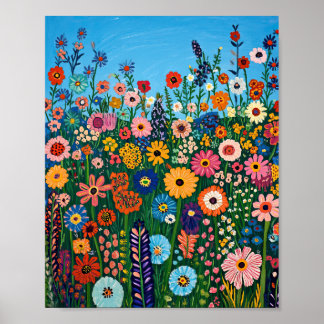 Póster Muro impresionista del campo de las flores silvest
