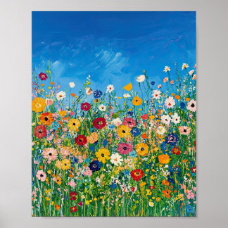 Póster Muro impresionista del campo de las flores silvest