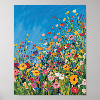 Póster Muro impresionista del campo de las flores silvest
