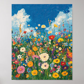 Póster Muro impresionista del campo de las flores silvest