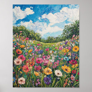 Póster Muro impresionista del campo de las flores silvest