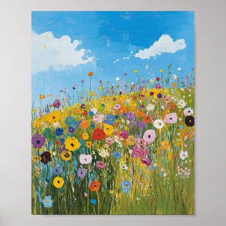 Póster Muro impresionista del campo de las flores silvest