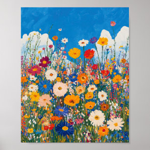 Póster Muro impresionista del campo de las flores silvest