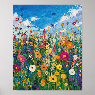 Póster Muro impresionista del campo de las flores silvest