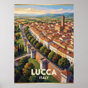 Póster Muros de la ciudad de Lucca Italia Escena de viaje