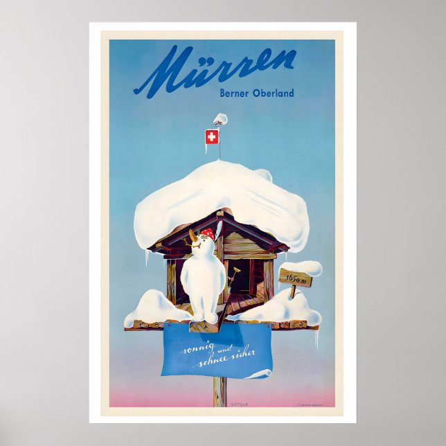 Póster Mürren Bernese Oberland Switzerland Vintage Ski (Frente)