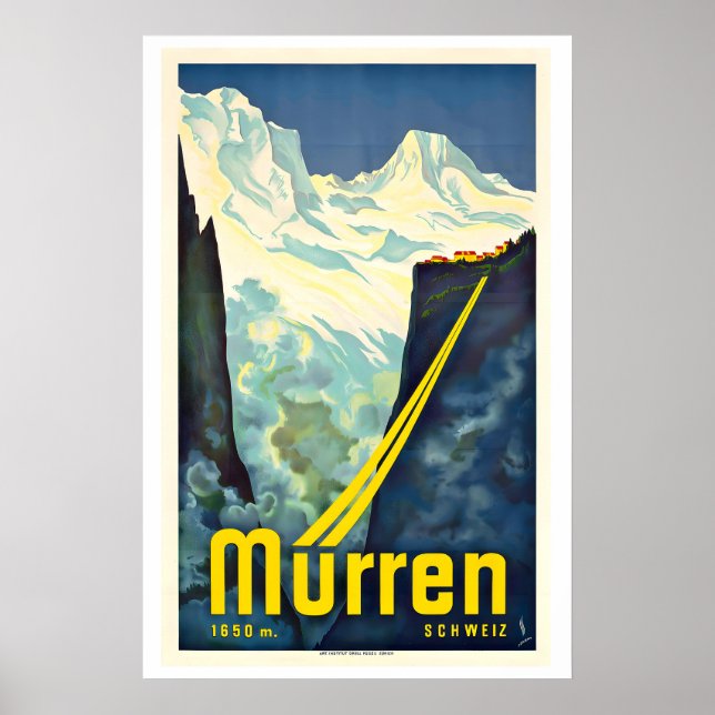 Póster Mürren Switzerland Vintage Ski Poster (Frente)