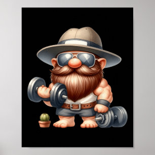 Póster Muscleman Gnome Con Dumbbels Funny Fitness Worki
