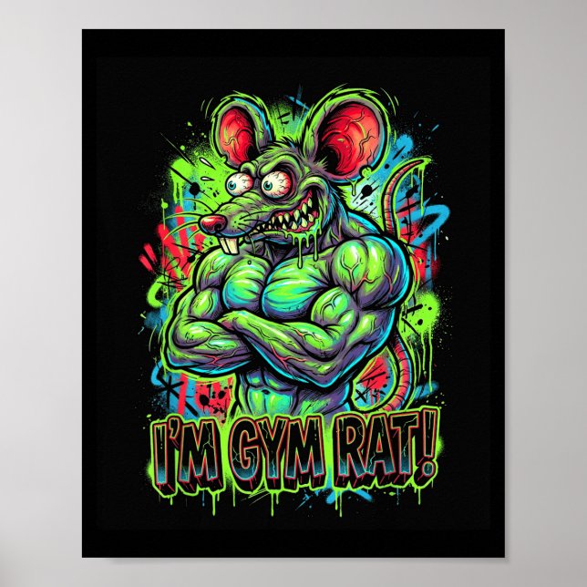 Póster Muscular Gym Rat Bodybuilder Graffiti Workout Fitn (Frente)