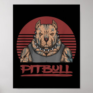 Póster Músculo Pitbull Perro Aggresor Mirando Pit Bull Co