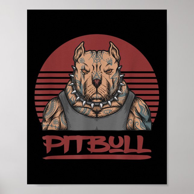 Póster Músculo Pitbull Perro Aggresor Mirando Pit Bull Co (Frente)