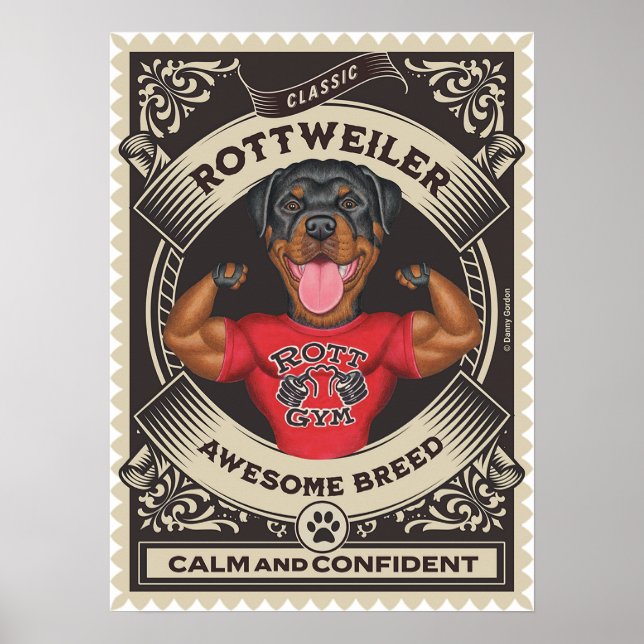 Póster Músculos de flexión de Cute Rottweiler (Frente)