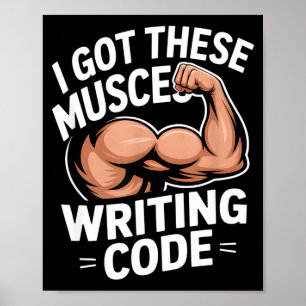 Póster Músculos divertidos escribiendo código diciendo pr