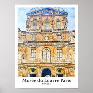 Póster Musee du Louvre Paris Curso de agua de viaje
