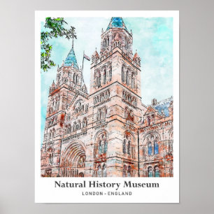 Póster Museo de Historia Natural London Travel Watercolor