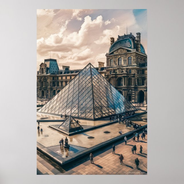 Póster Museo del Louvre en la pintura al óleo de la noche (Frente)