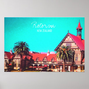 Póster Museo Rotorua de viajes de Nueva Zelanda