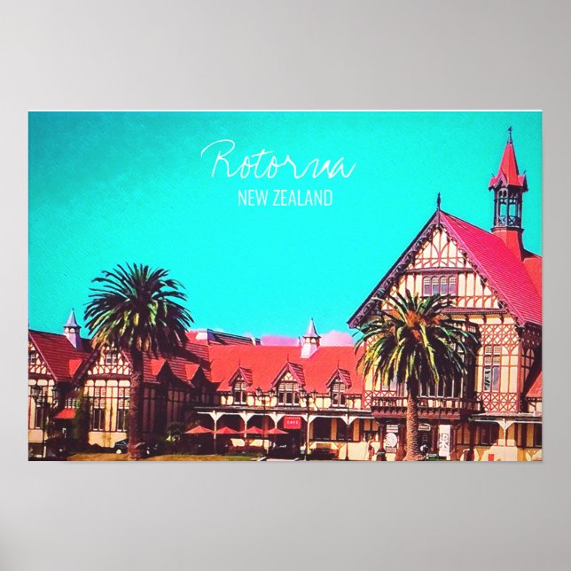 Póster Museo Rotorua de viajes de Nueva Zelanda (Frente)