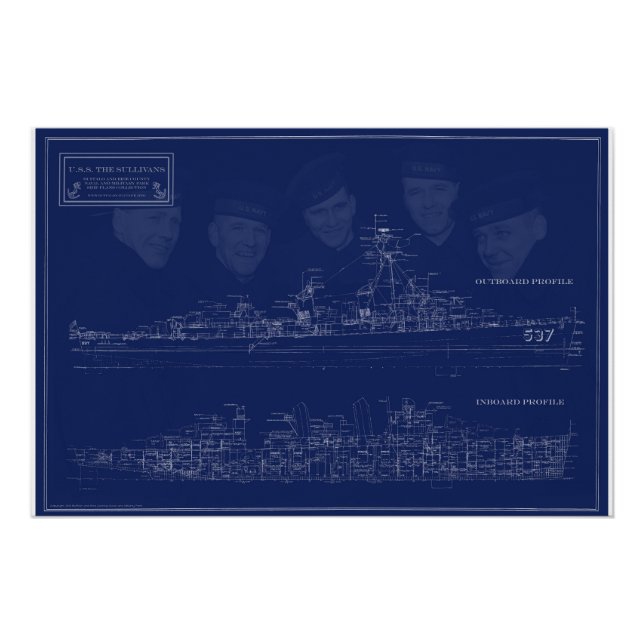 Póster Museum Ship The Sullivans Blueprint with Brothers (Anverso)