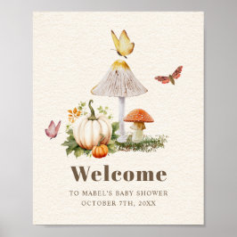 Póster Mushroom Butterfly Woodland Pumpkin Baby Shower