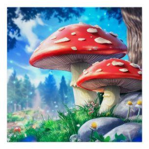 Póster Mushroom Forest Fantasy Art