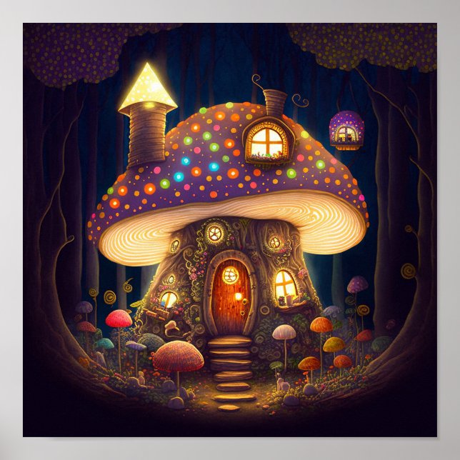Póster Mushroom House Fantasy Art (Frente)