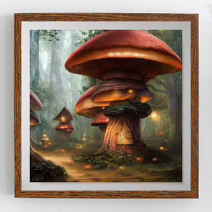 Póster Mushroom House Forest Fantasy Art