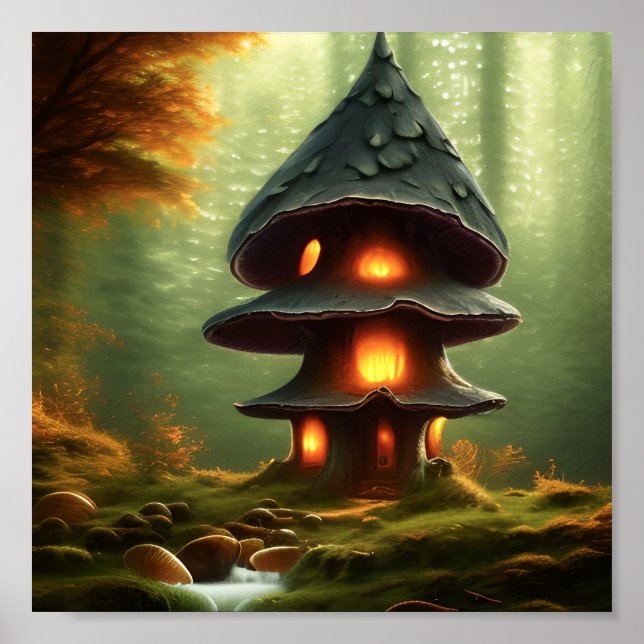 Póster Mushroom House Forest Fantasy Art (Frente)