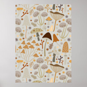 Póster Mushroom Hunter Mid Century Mushrooms