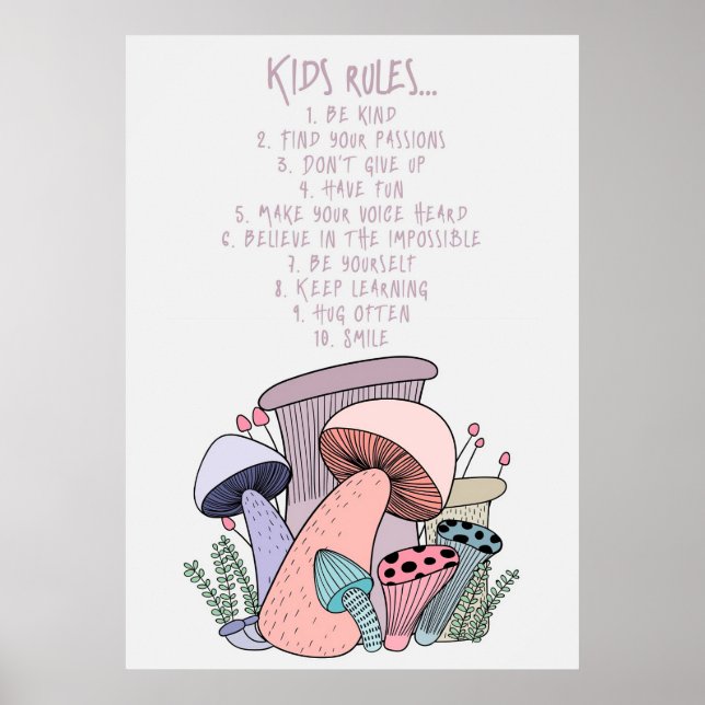 Póster Mushroom Hunter Mushroom Y Kids Rules (Frente)