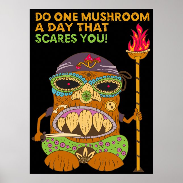 Póster Mushroom Tiki Chef con una curiosa cita, negro (Frente)