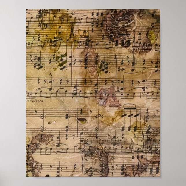Póster Music Floral Grunge Decoupage Botanical  (Frente)
