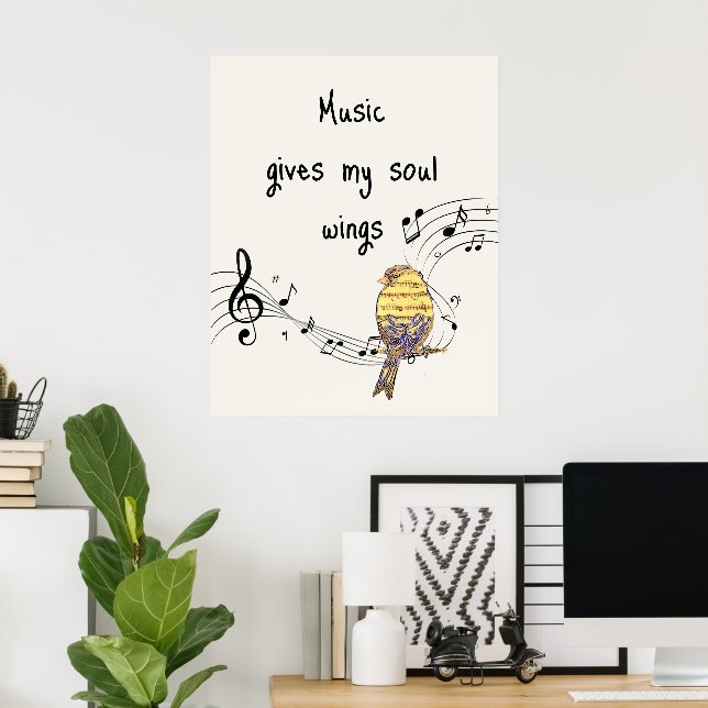 Póster Music Gives My Soul Wings Music Lovers Quote (Oficina en casa)