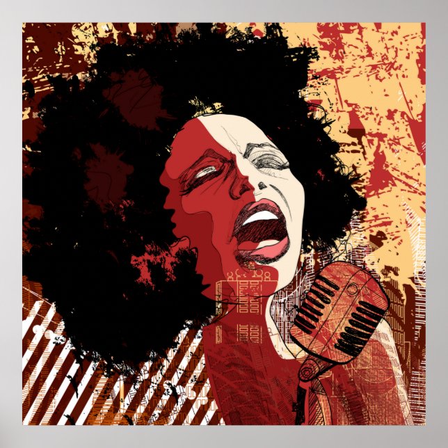 Póster Music Jazz - cantante de jazz afroamericano en gru (Frente)