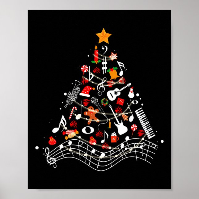 Póster Music Notes Christmas Tree Musical Teacher Music X (Frente)