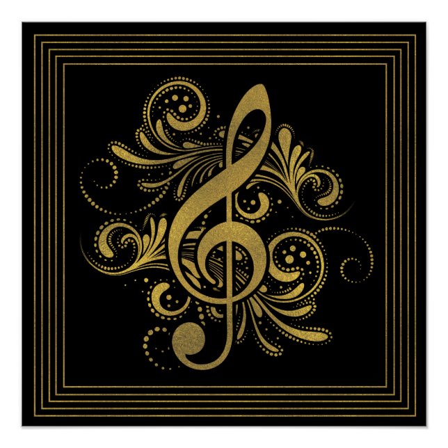 Póster Music Notes Heart Shape in Gold (Anverso)