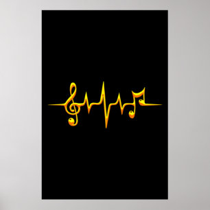 Póster Music Pulse Notes Clef Frecuence Wave Sound