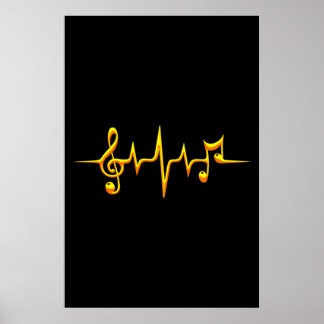 Póster Music Pulse Notes Clef Frecuence Wave Sound