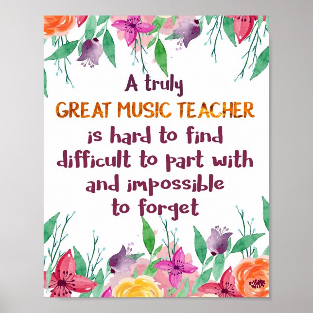 Póster Music Teacher Classroom Decor Appreciation Gift (Frente)