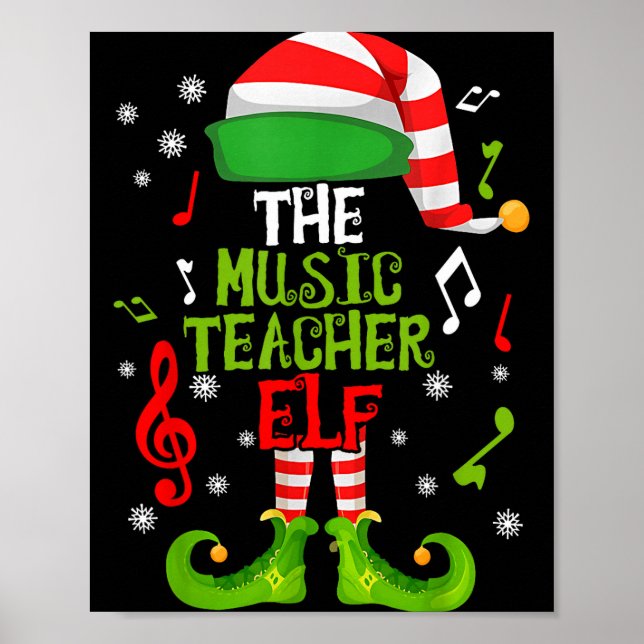 Póster Music Teacher Elf Christmas Family Matching Xmas G (Frente)