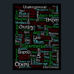 Póster Música<br><div class="desc">Ilustracion de palabras relacionadas con la música sobre un fondo negro</div>