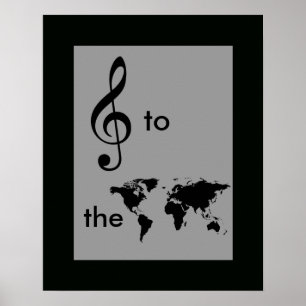 Póster música al mundo, trébol clef