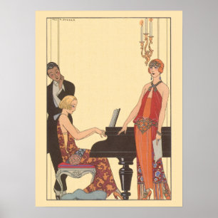 Póster Música antigua, Art Deco Pianista Músico Cantante